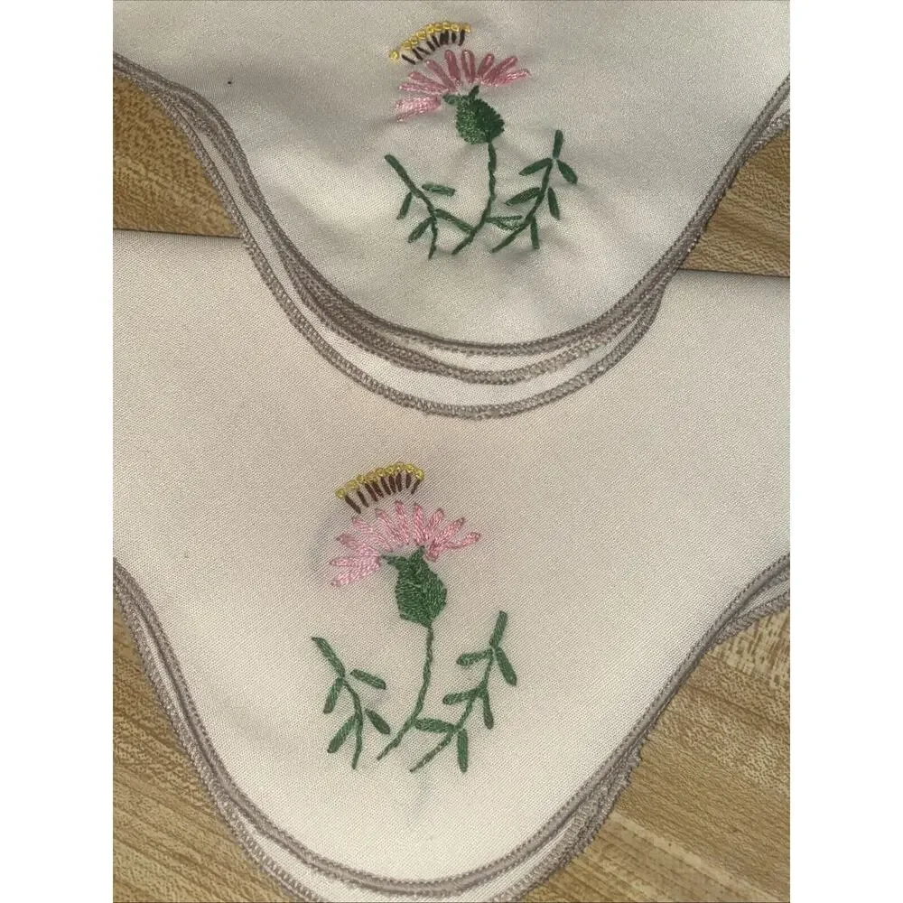 Vintage Handmade Set of 8 Off White Place Mats / Napkin Embroidered Floral